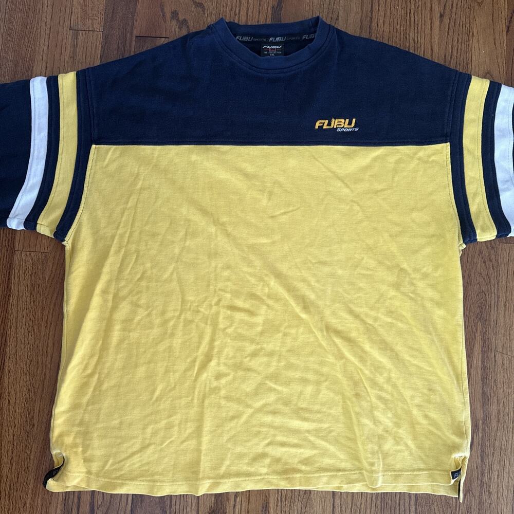 Vintage Y2K FUBU Jersey Shirt 2XL XXL Navy & Yellow Baggy C21